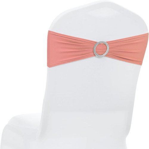 MDS Spandex Chair Sashes - Universal Fit Elastic Stretch Bands with Slider Bow - Coral Peach, 250 Pack