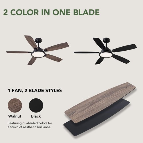 SPACORA 52 Inch Ceiling Fans with Lights, Black Ceiling Fan with Light and Remote Control, 3CCT, Dimmable, Noiseless, DC Reversible Motor, Indoor/Outdoor Ceiling Fan for Bedroom, Living Room, Patio
