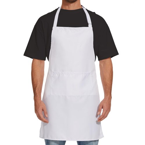 Will Well Kitchen Apron for Men and Women - 33" x 27" Oil-and-Water-Resistant with Adjustable Neck Strap and 38" Waist Ties for a Snug Fit, Lightweight with 2 Front Pockets - 1-Pack, White