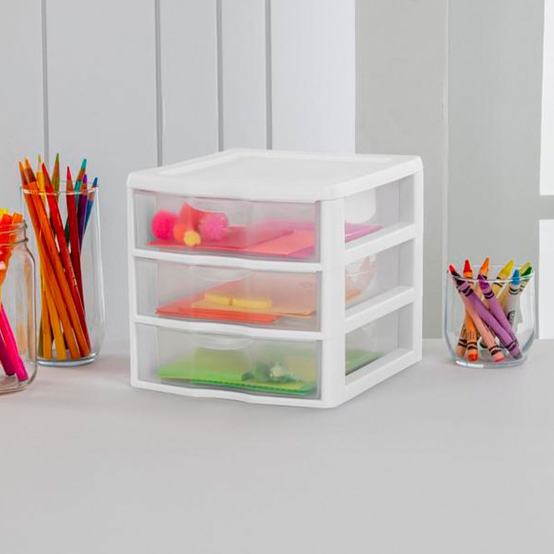 Sterilite ClearView Plastic Small 3 Drawer Desktop Storage Unit - 18 Pack