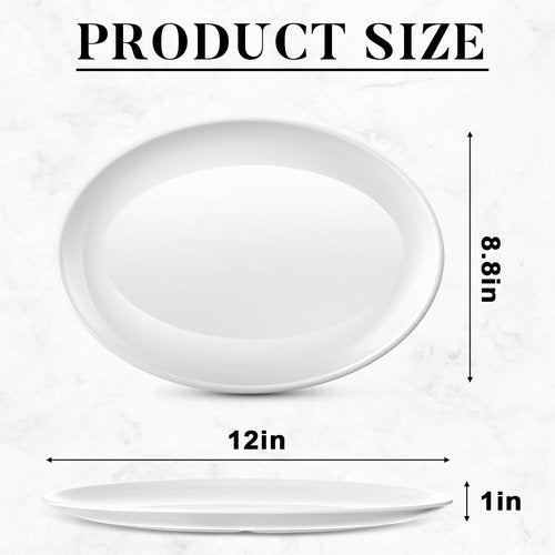 Dandat 24 Pcs Large Serving Platters Oval Trays White Plates Serving Dish for Wedding Party Restaurant Home Steak, Taco, Sushi, Appetizer, Cake (12 Inch)
