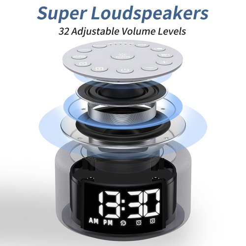 Plug-in Sound White Noise Machine Brown Noise Machine & Alarm Clock with Rechargeable Backup Battery Night Light Dual Alarms 30 Sleeping Sounds for Baby Kids Adults 5 Timers 15 Wake Up Sounds & Memory