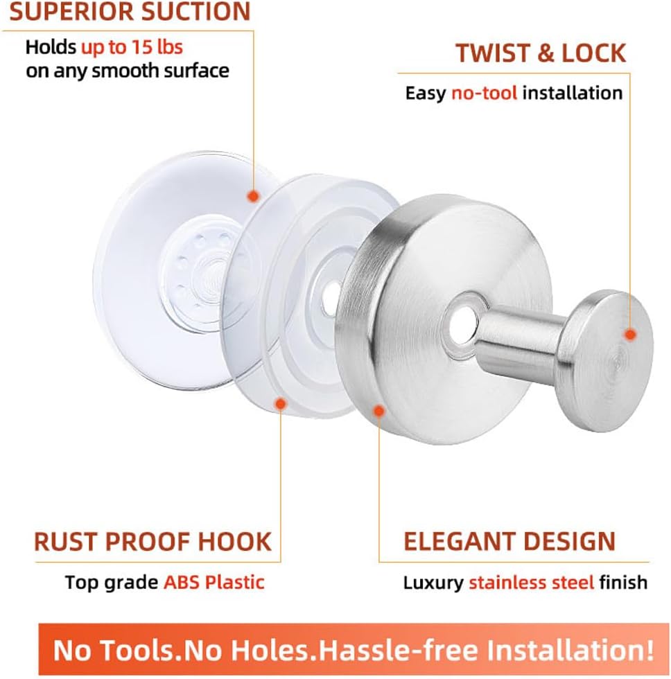 Skiennix Suction Cup Hooks - Upgraded Drill-Free Wreath Hangers for Glass & Doors | 2 Silver Holders