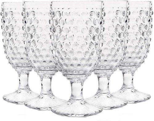 EVEREST GLOBAL Hobnail Drinking Glasses Goblet Water set of 6, 13 oz Iced Tea Glasses Ideal for Soda Wine Milk Coke Juice and Beer Perfect for Weddings Parties Bars