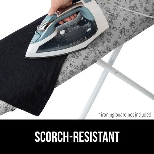 GORILLA GRIP The Original Ironing Board Cover and Pad, Silicone Coating, 400°F Scorch Resistant Thick Padding, Heavy Duty Iron Covers Standard Boards, Hook and Loop Fastener Strap, Gray Floral 15x54