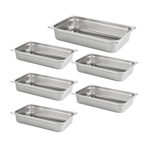 HECMAC 6 Pack Anti-Jam Hotel Pans, Full Size 4 Inch Deep, Heavy Duty, Commercial Stainless Steel Chafing Steam Table Pan, Catering Storage Metal Food Pan, 23 Gauge
