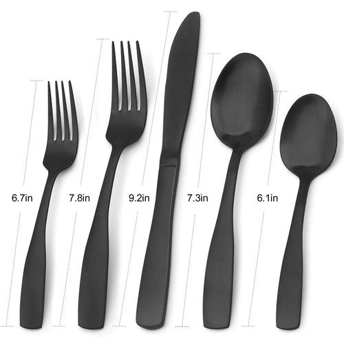 Matte Black Silverware Set, Bysta 40-Piece Stainless Steel Flatware Set, Kitchen Utensil Set Service for 8, Tableware Cutlery Set for Home and Restaurant, Satin Finish, Dishwasher Safe