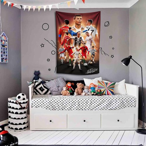 IDOLUSTER Soccer Superstar Cristiano Ronaldo Signed Wall Tapestry Poster For Kids Fans Bedroom Wall Hanging Decoration-Ronaldo Tapestry For Teen Boy Birthday Party Gifts-70x100CM