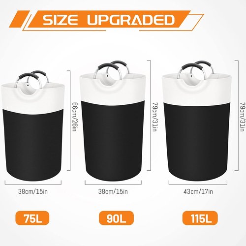 BlissTotes 90L Collapsible Laundry Basket - Waterproof Hamper with Foam Handles | Black