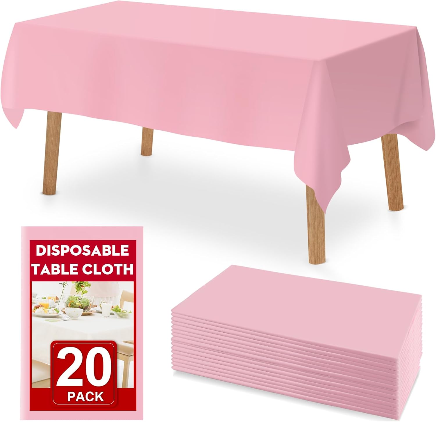 Regine Switzerland 20 Pack Pink Disposable Table Cloths - 54 x 108 Inches for Parties & Events