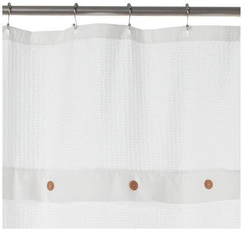 Madison Park Finley 100% Cotton Shower Curtain, Waffle Weave Texutre Minimalistic Design, Modern Bathroom Decor, Machine Washable, Fabric Privacy Screen 72x72", White