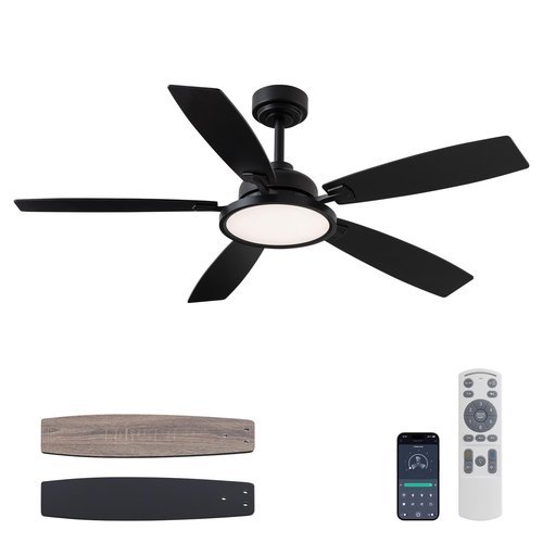 SPACORA 52 Inch Ceiling Fans with Lights, Black Ceiling Fan with Light and Remote Control, 3CCT, Dimmable, Noiseless, DC Reversible Motor, Indoor/Outdoor Ceiling Fan for Bedroom, Living Room, Patio