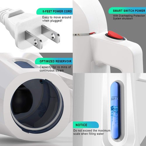 MASTEAM Handheld Steamer for Clothes Wrinkle Removes,Garment Steamer for Hat,1.5lbs Lightly,40s Fast Heat-up,8 FT Power Cord,800W, for Home and Travel with Automatic Shut-Off Safety Protection (white)