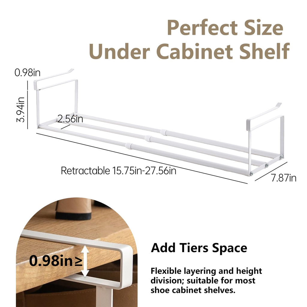 UFORU Expandable Hanging Shoe Rack Organizer for Closet, Adjustable Shoe Rack Under Cabinet Shelf, Versatile Under Shelf Storage for Kitchen, Book, Clothing Storage and Organization(White,2PCS)