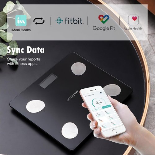 NUTRI FIT Scale for Body Weight Digital Bathroom Smart Scale with Bluetooth for BMI, Body Fat, Muscle Mass, 20 Body Composition Analyzer Health Monitor Sync Apps 330lbs, Batteries Included