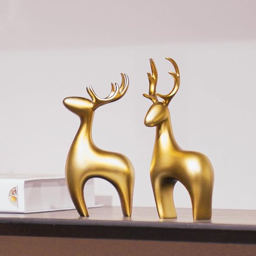 Braxio Deer Statue | 2-Piece Gold Resin Reindeer Sculpture for Home Decor & Office Accent