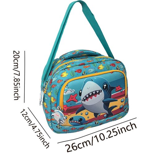 Alveroya Kids Lunch Box for Boys, Insulated Shark Lunch Bag for School, Reusable Cooler Tote with Adjustable Strap & Back Pocket, Fits Bento Box, Leakproof Thermal Meal Container (Blue Shark)