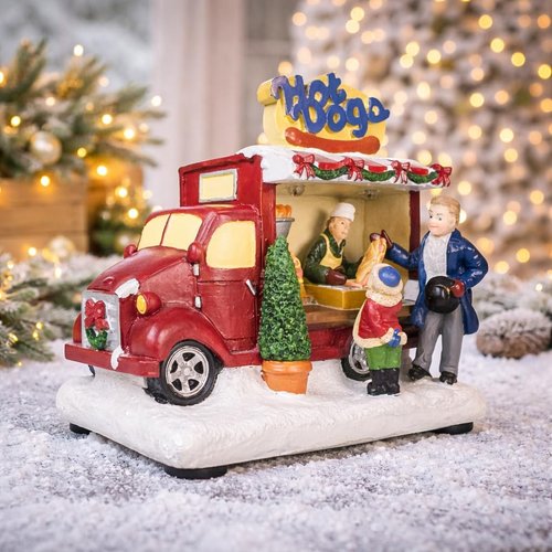 Moments In Time Hot Dog Food Truck | LED Lighted Christmas Village Decor - 3.74” Handcrafted Polyresin