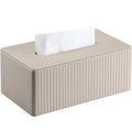 KINGFOM PU Leather Tissue Box Cover Rectangular Tissue Box Holder with Magnetic Bottom, Napkin & Facial Tissue Holder Dispenser for Home, Office for Standard 120-count/160-count (2-Ply) Beige Stripe
