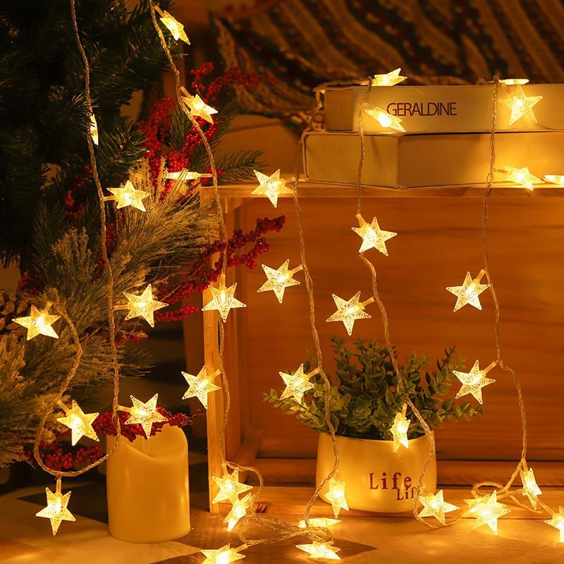 Star String Lights - 50 LED Twinkle Lights | 17 ft Battery Operated Fairy Lights for Bedroom & Patio Decor