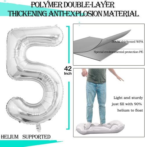 GOER Jumbo Number 15 Balloons - 42 Inch Silver Foil Helium Decorations for Sweet 15 Birthday Party