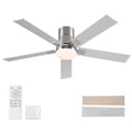 Rayqueen 52 Inch Ceiling Fans with Lights and Remote,Flush Mount Brushed Nickel Ceiling Fan,6 Speed Reversible DC Motor,3CCT Dimmable LED-Low Profile Design for Bedroom, Living room & Covered Outdoor
