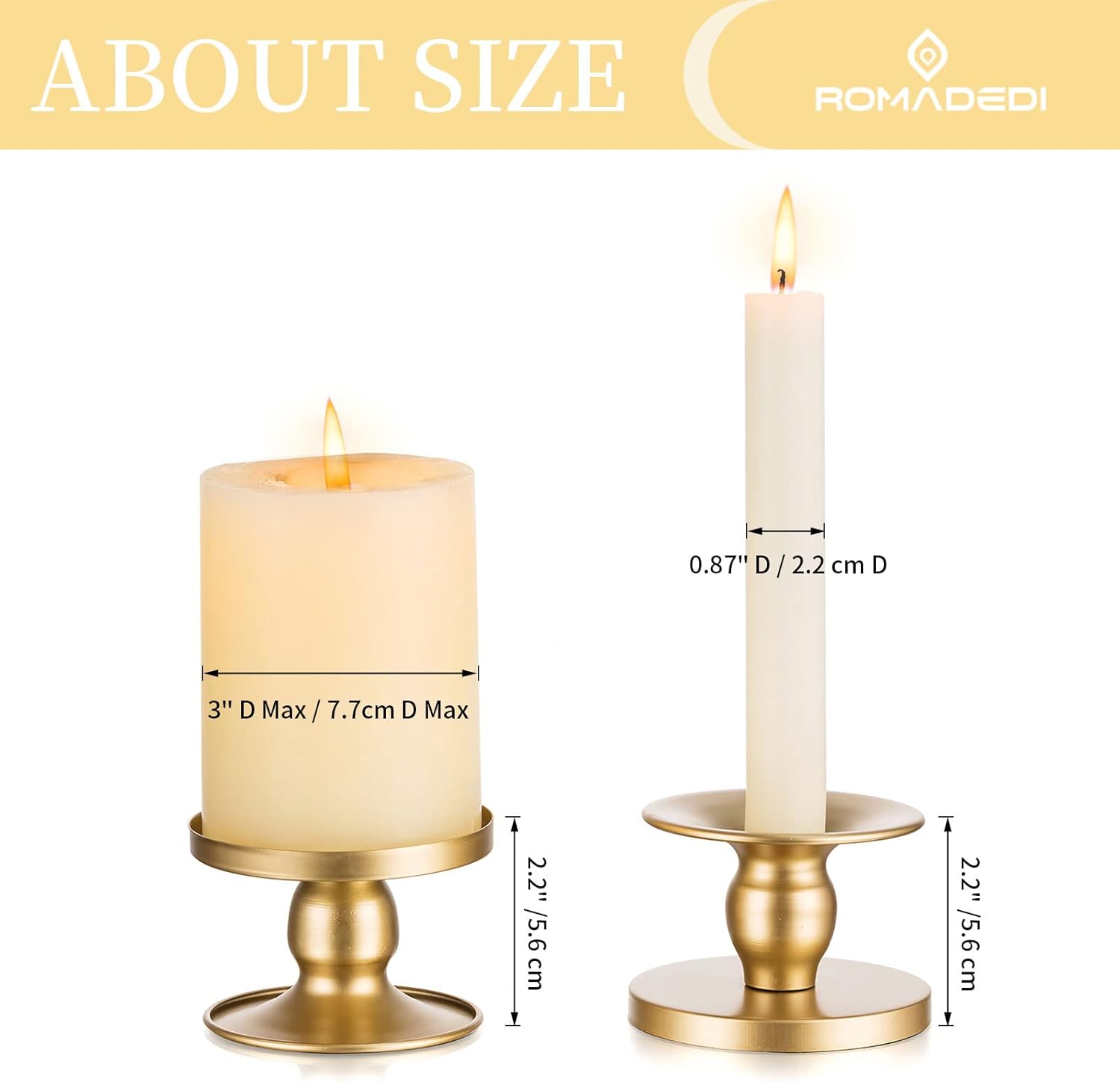Romadedi Gold Candle Holders - Elegant Pillar & Taper Candle Sticks for Weddings | 4 Pcs Set