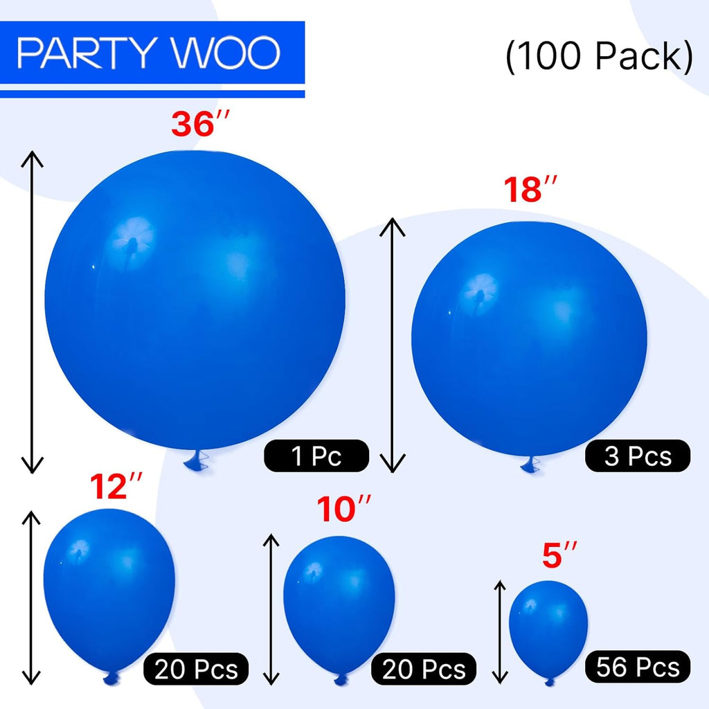 PartyWoo Royal Blue Balloons - 100 Pcs Assorted Sizes for Stunning Balloon Garlands & Arches