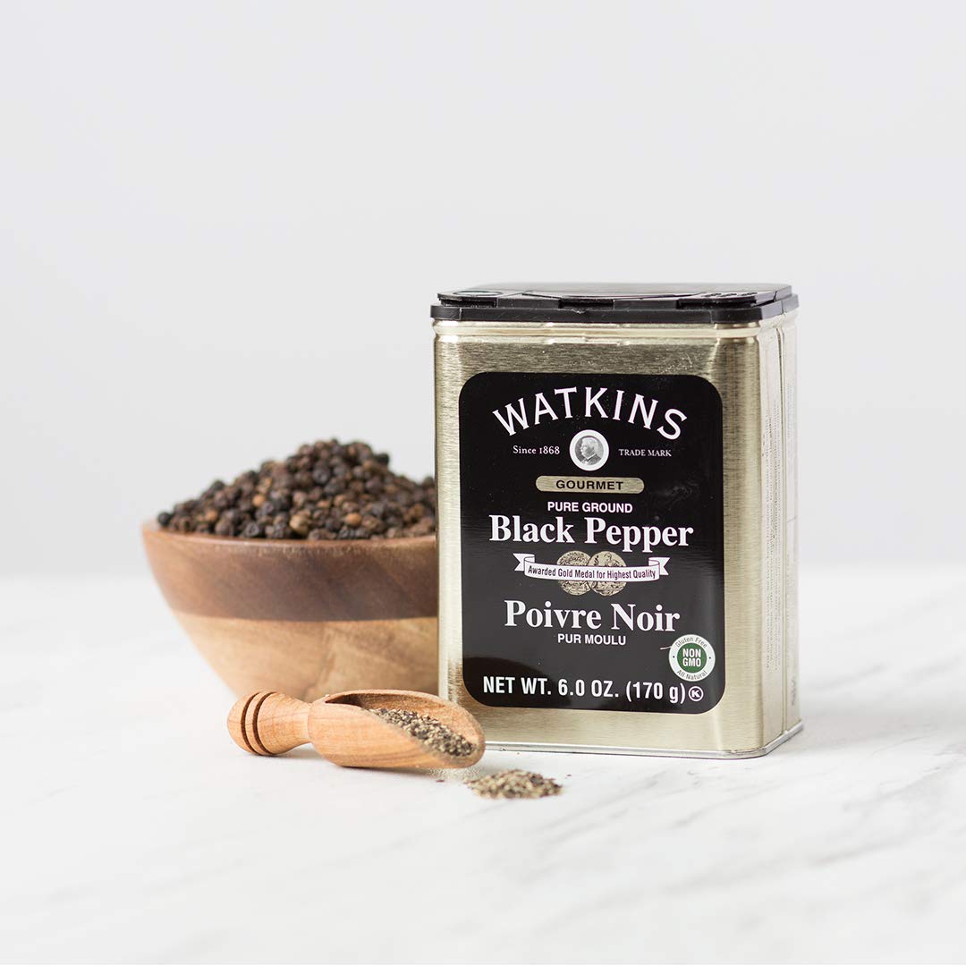 Watkins Gourmet Black Pepper Spice Tin - Pure Ground, 6 oz | Perfect for Flavorful Cooking