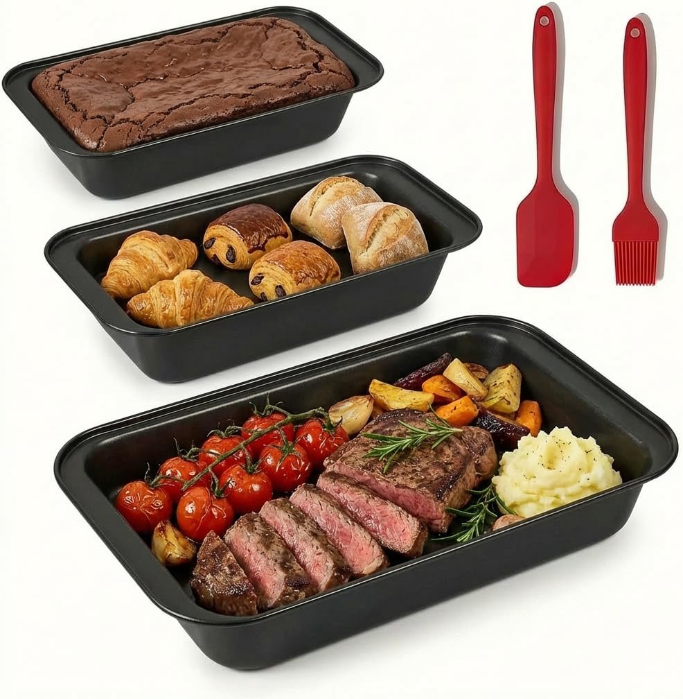 Skiennix 3-Piece Baking Pans Set - Nonstick Rectangle Bakeware | Stackable & Easy Clean, Rust Resistant