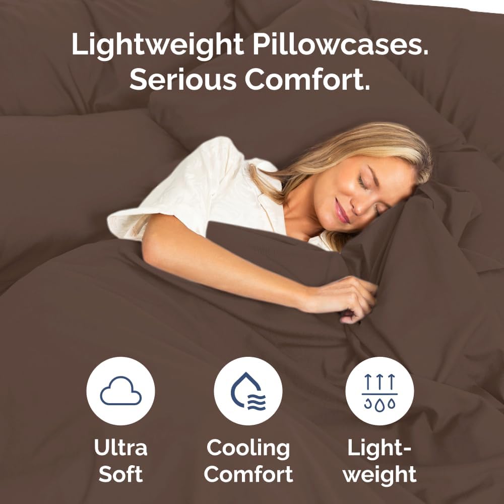 Ultra Soft Hotel Quality Pillow Cases Set by Queen | 10 Comfy, Wrinkle-Free Covers - Stain & Fade Resistant - Easy Care, Machine Washable - Brown