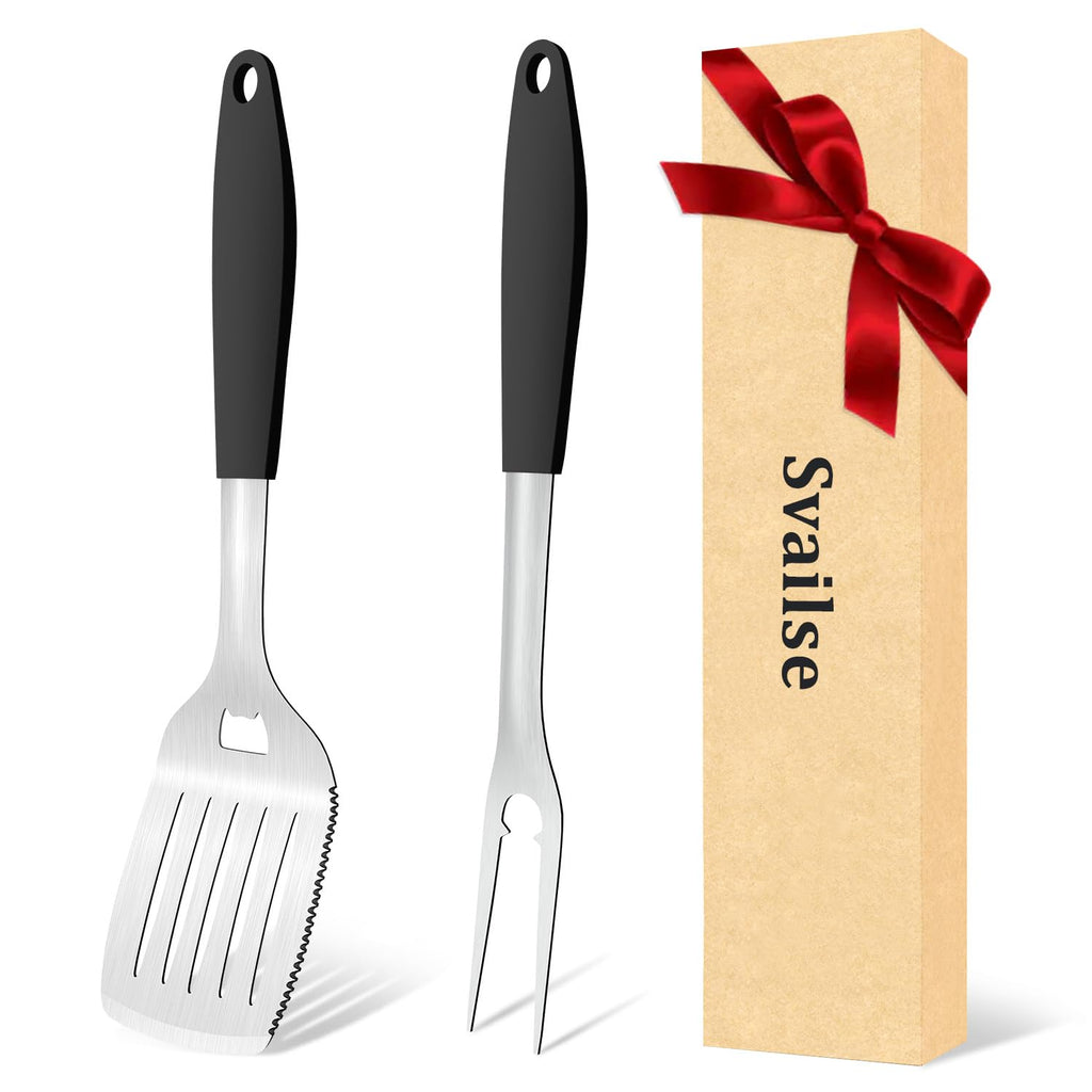 Svailse 2 Pcs Grill Spatula Accessories Set, Heavy Duty BBQ Grill Tools Utensils Kit with Extra Thick Stainlsee Steel Fork and Multi-Function Spatula for BBQ Grilling