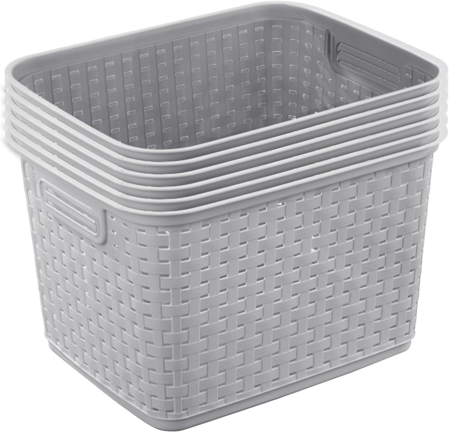 Sterilite Tall Weave Storage Baskets - 6-Pack Woven Plastic Organizers in Cement Gray for Home & Dorm Use