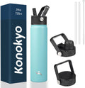 Skiennix Insulated Water Bottle - 24oz Stainless Steel Sport Bottle with 3 Lids | Turquoise