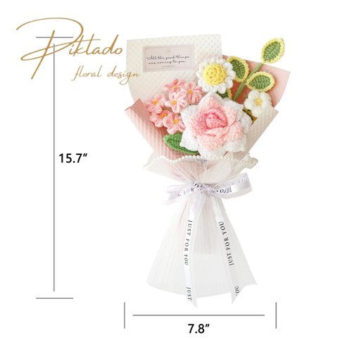 Piklado Handmade Crochet Rose Daisy as a Gift for Lover, Family,Friends. Crochet Bouquet, Crocheted Yarn Flowers, Artificial Flower Finished Bouquet