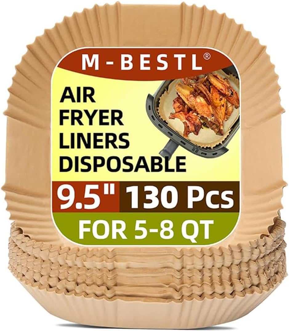 Skiennix 9.5 Inch Disposable Air Fryer Liners - 130 Pcs Non-Stick & Oil-Proof Parchment Paper for 5-8 Qt Fryers