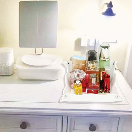ABCHCHS Valet Tray for Men Women - PU Leather Travel Catchall Tray Organizer - Desk Bedside Nightstand Storage Box for Jewelry Key Phone Remote Controller Wallet Watch Glasses Coin Readers -White