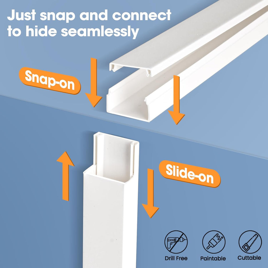 YesBes Cord Hider Kit - 116in Paintable Cable Raceway for Wall-Mounted TVs | White Wire Covers