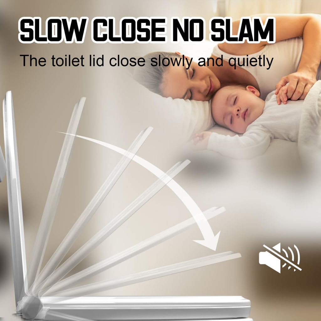Premium Heavy-Duty Elongated (Oval) Toilet Seat (Oblong 18.5″), Soft Close & Silent, Metal Hinges, Quick-Attach Installation, Durable, Easy-Clean, White