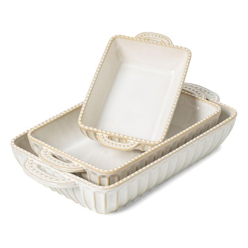 Ceramic Baking Dish Set of 3, Rectangular Casserole Dishes for Oven Lasagna Baking Pan with Handles for Kitchen Cooking, Housewarming Wedding New Year Gift (14"/12"/9")