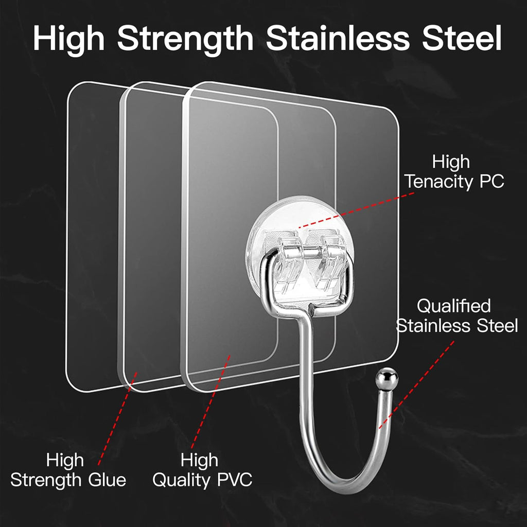 Skiennix Heavy-Duty Wall Hooks - Self-Adhesive, Traceless & Waterproof | 10 Pack for Home & Kitchen