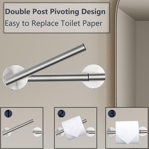 Brushed Nickel Toilet Paper Holder by [Brand Name] - Double Post Pivoting Design, Rustproof & Wall-Mountable for Mega Rolls