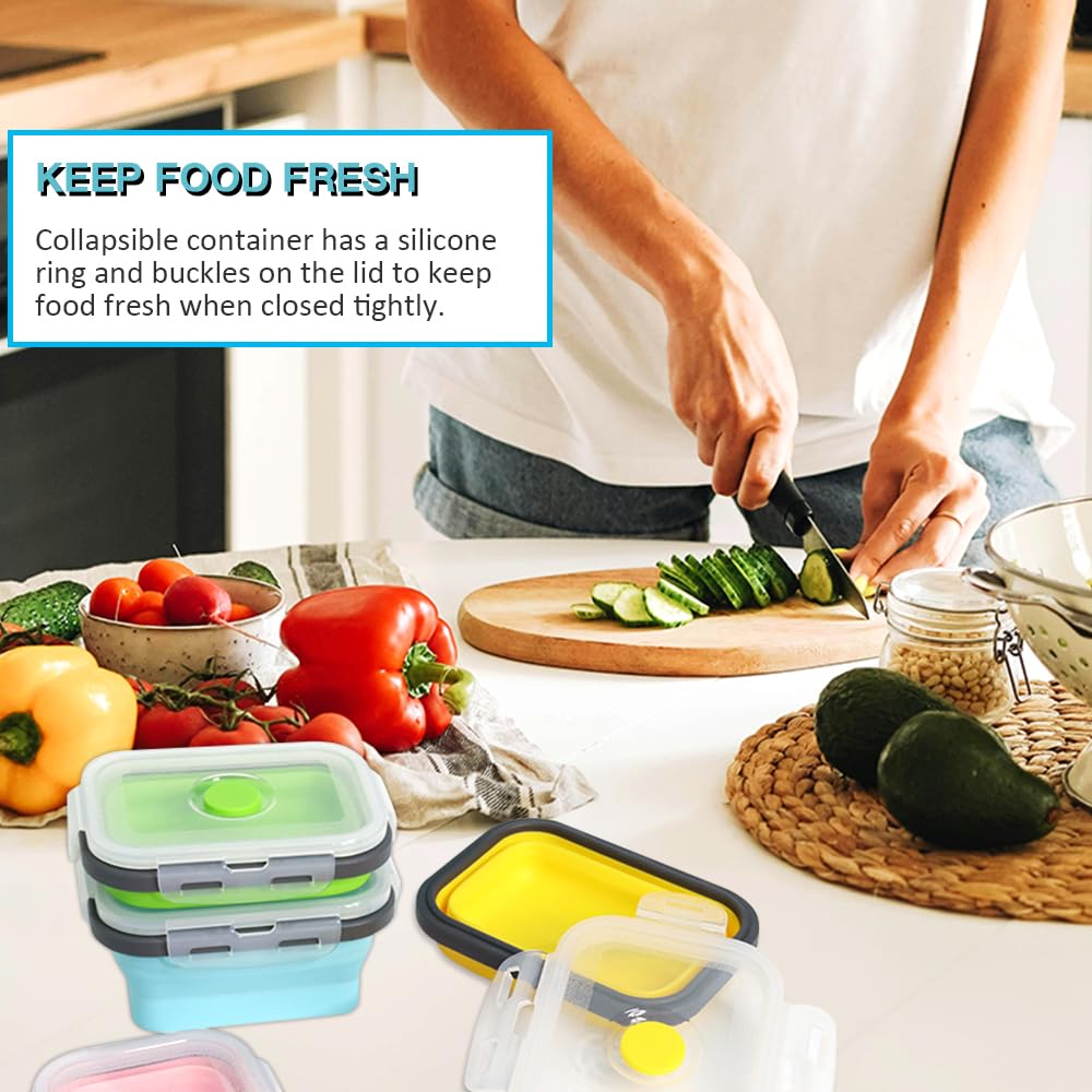 Pharamat Small Collapsible Silicone Food Storage Container(12 Oz) 4 Pack, Silicone Storage Containers for Snack, Fruit, Stackable, Space Saving