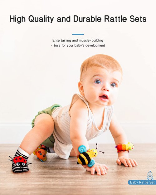 Infinno Baby Wrist Rattle Socks Set - Engaging Foot Finder Toys for Newborns 0-12 Months | Garden Bug Series