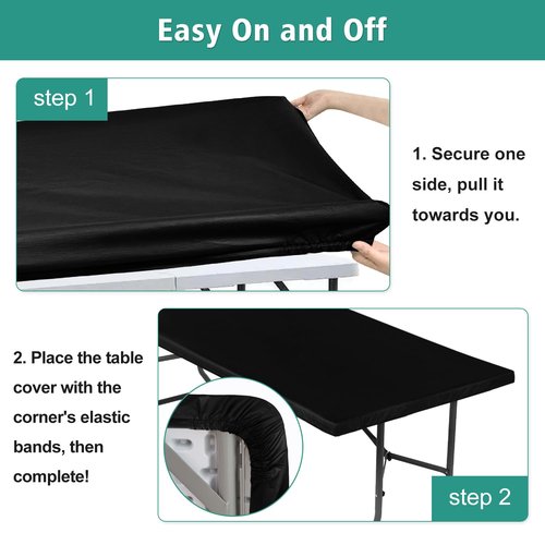 LUSHVIDA Square Fitted Table Cover Card Tablecloth 34x34 inch, 2 Packs Waterproof Elastic Vinyl Table Cloth with Flannel Backing Plastic Picnic Small Tables Top for Kitchen Dining Outdoor Party, Black