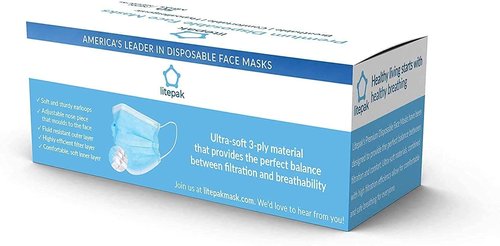 Litepak 2000pcs Premium Disposable Face Mask SOFT 3ply Nose Wire - Blue