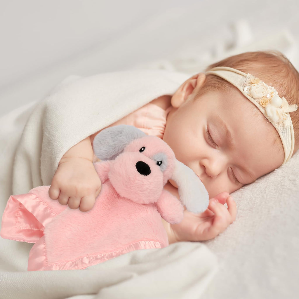 Skiennix Puppy Baby Security Blanket - Soft Plush Lovey Toy with Satin Backing | Pink 16 Inch