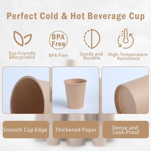 Lamosi 180 Count 16 oz Kraft Paper Cups, Disposable Paper Coffee Cups, 16 Ounce Drinking Cups, Water Cups for Party Picnic Cafe & Bar Use
