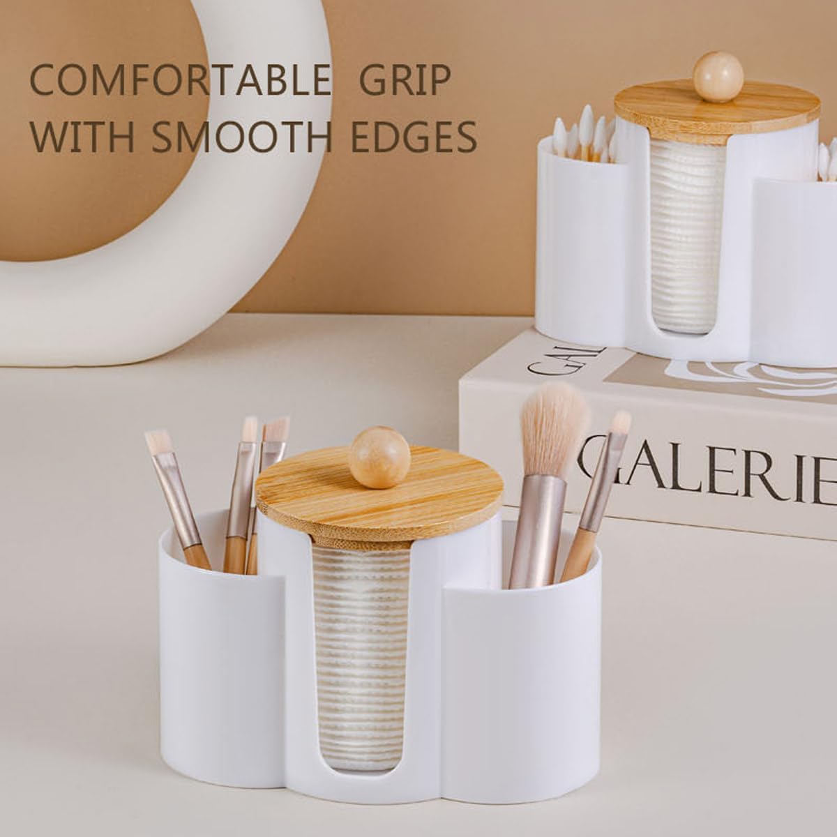 Q-Tip Holder by 3-in-1 | Premium Bathroom Organizer Canister with Dustproof Lid - Black