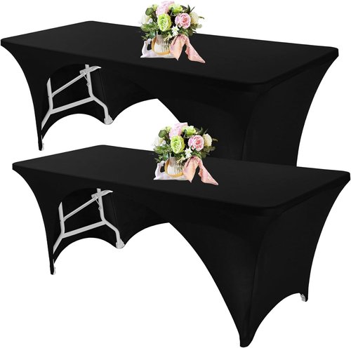 Fivenl Spandex Rectangle Tablecloths - 72 x 30 Inch Black Stretch Fitted Covers for 6FT Tables | Washable for Parties & Events